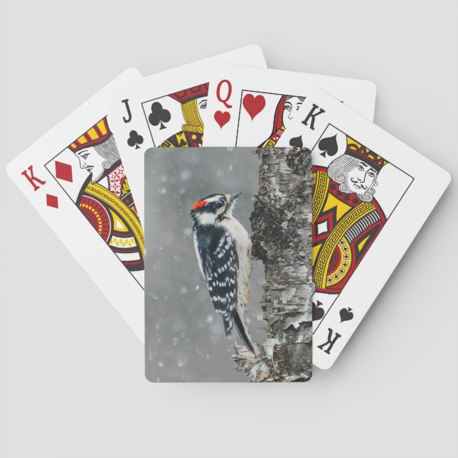Downy Woodpecker in Snow - Original Photograph Poker Cards (Back)