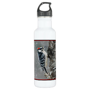 Downy Woodpecker in Snow - Original Photograph Stainless Steel Water Bottle