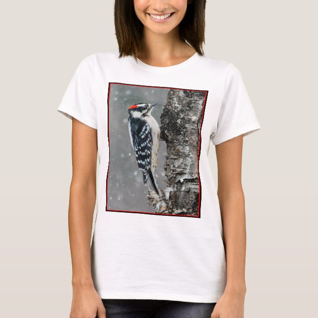 Downy Woodpecker in Snow - Original Photograph T-Shirt (Front)
