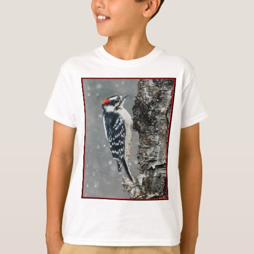 Downy Woodpecker in Snow _ Original Photograph T_Shirt