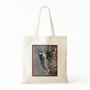 Downy Woodpecker in Snow - Original Photograph Tote Bag