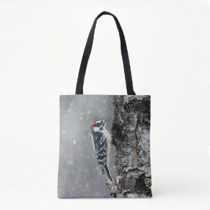 Downy Woodpecker in Snow - Original Photograph Tote Bag