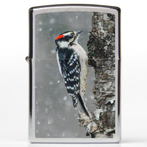 Downy Woodpecker in Snow - Original Photograph Zippo Lighter