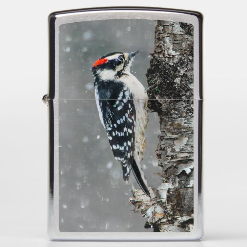 Downy Woodpecker in Snow _ Original Photograph Zippo Lighter