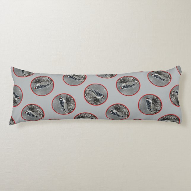 Downy Woodpecker in Winter Original Photograph Body Pillow (Front)