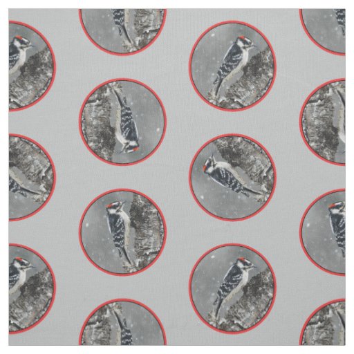 Downy Woodpecker in Winter Original Photograph Fabric