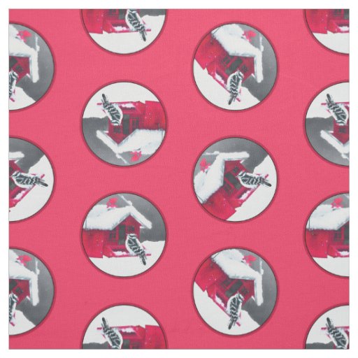 Downy Woodpecker on Red Feeder Original Bird Art Fabric