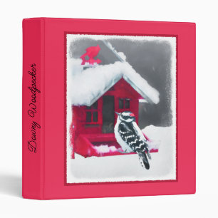 Downy Woodpecker Painting - Original Bird Art 3 Ring Binder