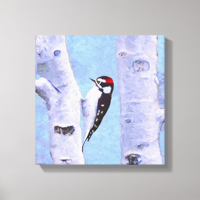 Downy Woodpecker Painting - Original Bird Art Canvas Print (Front)