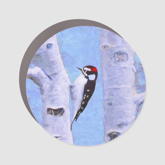 Downy Woodpecker Painting - Original Bird Art Car Magnet (Front)