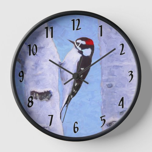 Downy Woodpecker Painting _ Original Bird Art Clock