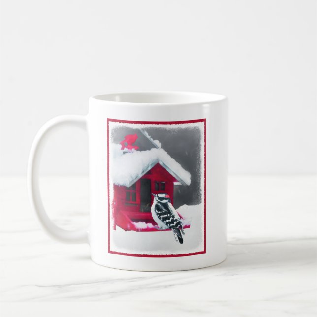 Downy Woodpecker Painting - Original Bird Art Coffee Mug (Left)
