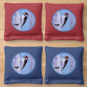 Downy Woodpecker Painting - Original Bird Art Cornhole Bags