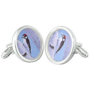 Downy Woodpecker Painting - Original Bird Art Cufflinks