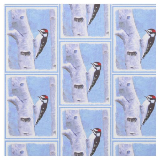 Downy Woodpecker Painting - Original Bird Art Fabric