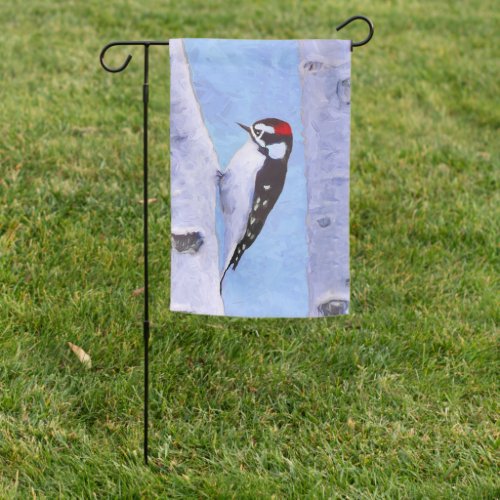 Downy Woodpecker Painting _ Original Bird Art Garden Flag