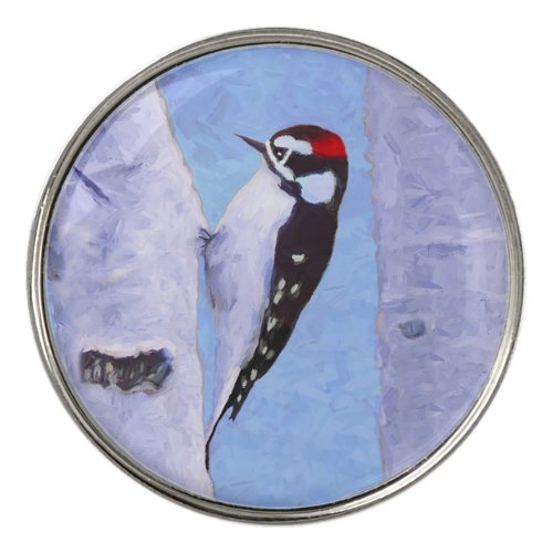 Downy Woodpecker Painting _ Original Bird Art Golf Ball Marker