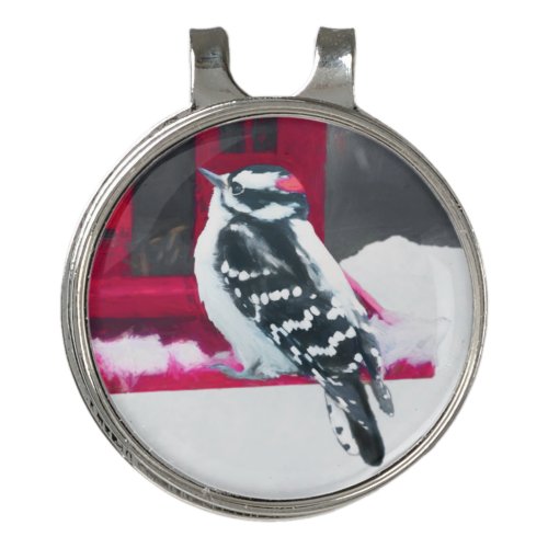Downy Woodpecker Painting _ Original Bird Art Golf Hat Clip