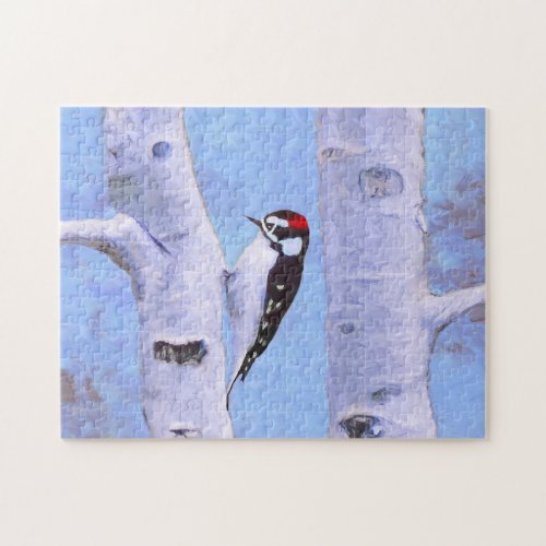 Downy Woodpecker Painting _ Original Bird Art Jigsaw Puzzle