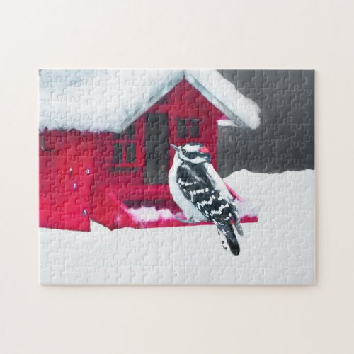 Downy Woodpecker Painting _ Original Bird Art Jigsaw Puzzle