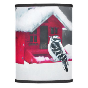 Downy Woodpecker Painting - Original Bird Art Lamp Shade