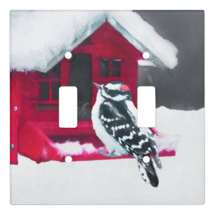 Downy Woodpecker Painting - Original Bird Art Light Switch Cover