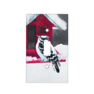 Downy Woodpecker Painting - Original Bird Art Light Switch Cover
