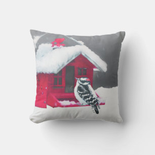 Downy Woodpecker Painting - Original Bird Art Outdoor Pillow