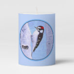 Downy Woodpecker Painting - Original Bird Art Pillar Candle