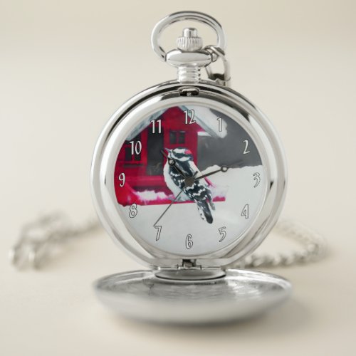 Downy Woodpecker Painting _ Original Bird Art Pocket Watch