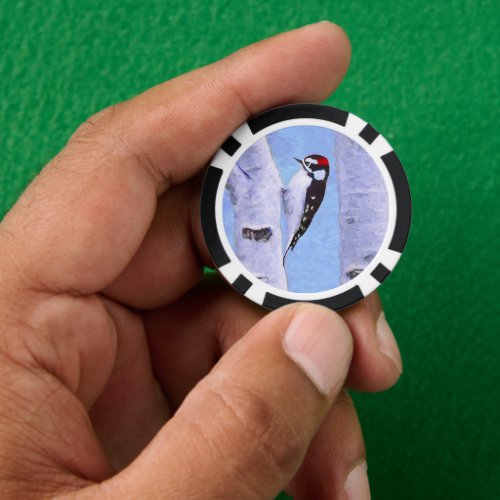 Downy Woodpecker Painting _ Original Bird Art Poker Chips