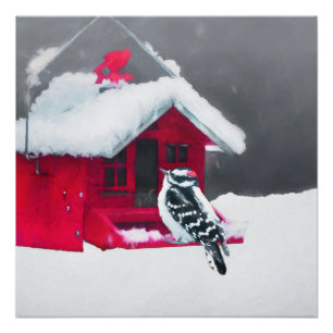 Downy Woodpecker Painting - Original Bird Art Poster