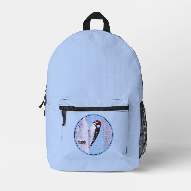 Downy Woodpecker Painting - Original Bird Art Printed Backpack (Front)