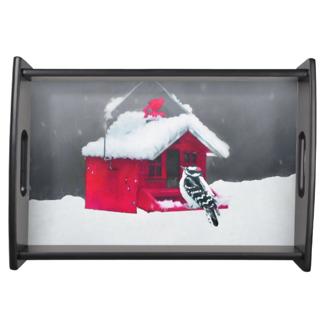 Downy Woodpecker Painting - Original Bird Art Serving Tray (Front)