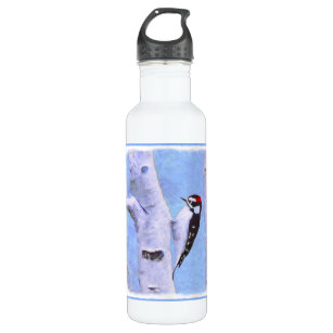 Downy Woodpecker Painting - Original Bird Art Stainless Steel Water Bottle