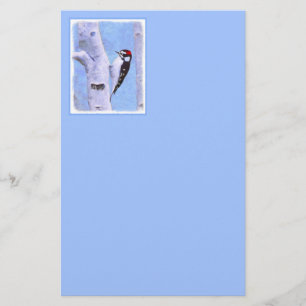 Downy Woodpecker Painting - Original Bird Art Stationery