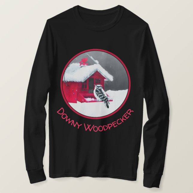 Downy Woodpecker Painting - Original Bird Art T-Shirt (Design Front)