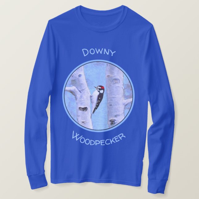 Downy Woodpecker Painting - Original Bird Art T-Shirt (Design Front)