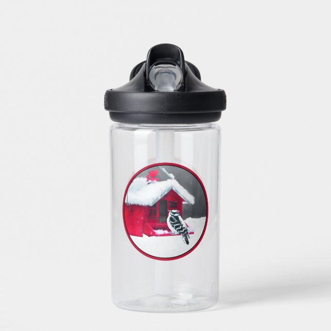 Downy Woodpecker Painting - Original Bird Art Water Bottle (Front)