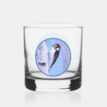 Downy Woodpecker Painting - Original Bird Art Whiskey Glass