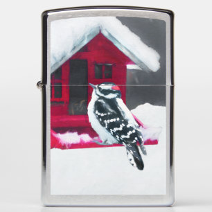 Downy Woodpecker Painting - Original Bird Art Zippo Lighter