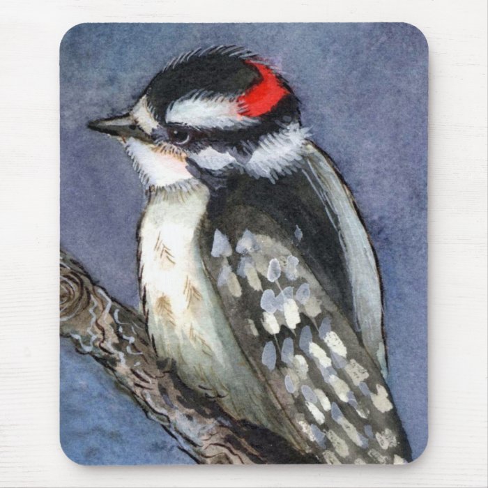 Downy Woodpecker Watercolor Mousepads