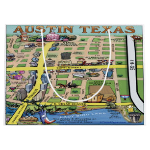 Dowtown Austin Texas Fun Map Large Gift Bag