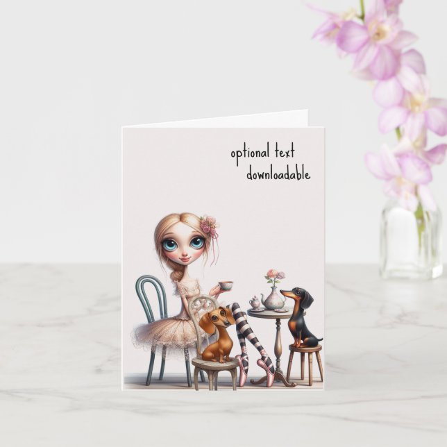 Doxie and Friend Tea Time Card (Orchid)