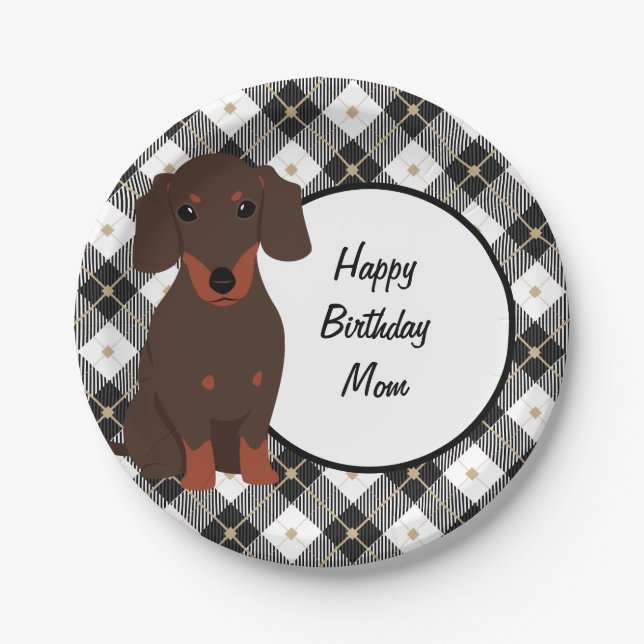 Doxie and Plaid Personalized Paper Plates (Front)