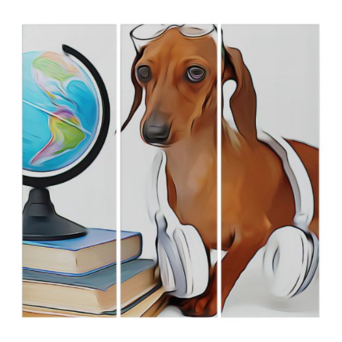 Doxie Beautiful Little Dachshund In Glasses Xmas P Triptych