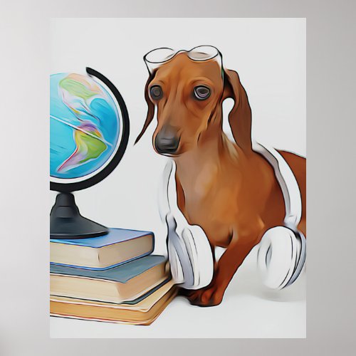 Doxie Beautiful Little Dachshund In Glasses Xmas Poster