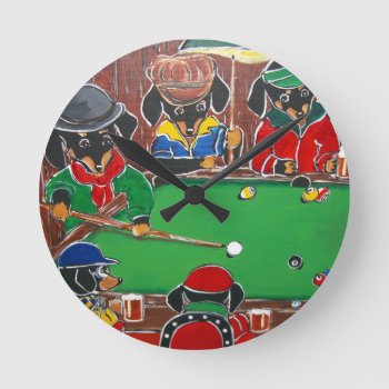 Doxie Billiards Round Clock by Dachshunds_by_Joanne at Zazzle