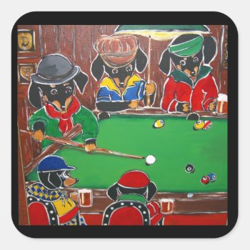 Doxie Billiards Square Sticker by Dachshunds_by_Joanne at Zazzle