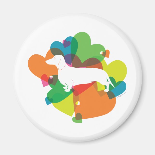 Doxie Colorful Heart Design Magnet (Front)